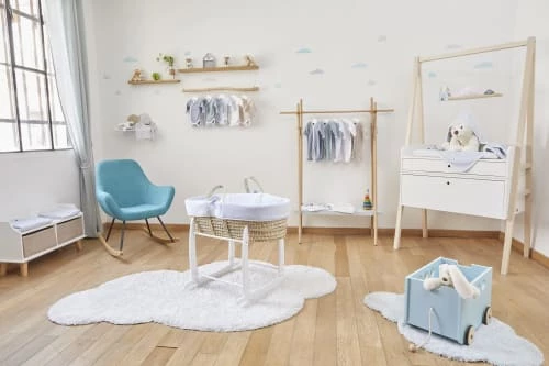 Premiers Moments Lits Bébé Couffin Avec Support Blanc & Habillage Azur En Coton Bio 4 Premiers Moments Lits Bébé Couffin Avec Support Blanc & Habillage Azur En Coton Bio – Image 2