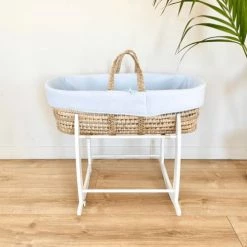 Premiers Moments Lits Bébé Couffin Avec Support Blanc & Habillage Azur En Coton Bio 10 Premiers Moments Lits Bébé Couffin Avec Support Blanc & Habillage Azur En Coton Bio -Lits bébé Soldes couffin avec support blanc habillage azur en coton bio 2