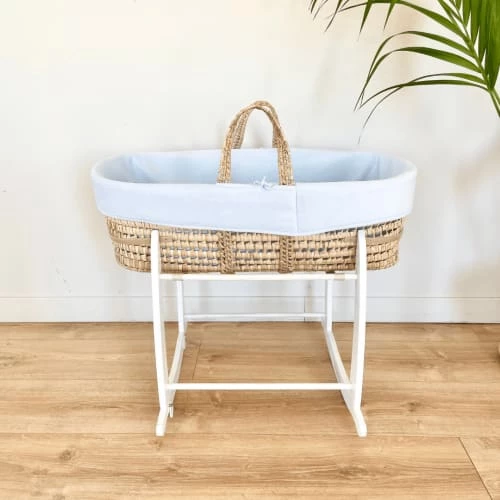 Premiers Moments Lits Bébé Couffin Avec Support Blanc & Habillage Azur En Coton Bio 5 Premiers Moments Lits Bébé Couffin Avec Support Blanc & Habillage Azur En Coton Bio – Image 3