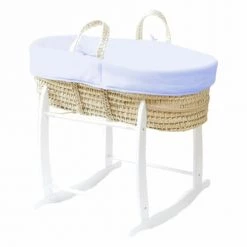 Premiers Moments Lits Bébé Couffin Avec Support Blanc & Habillage Azur En Coton Bio