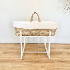 Premiers Moments Lits Bébé Couffin Avec Support Blanc & Habillage Crème En Coton Bio -Lits bébé Soldes couffin avec support blanc habillage creme en coton bio 2