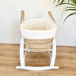 Premiers Moments Lits Bébé Couffin Avec Support Blanc & Habillage Crème En Coton Bio -Lits bébé Soldes couffin avec support blanc habillage creme en coton bio 3