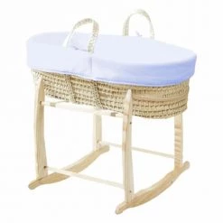 Premiers Moments Lits Bébé Couffin Avec Support Bois & Habillage Azur En Coton Bio