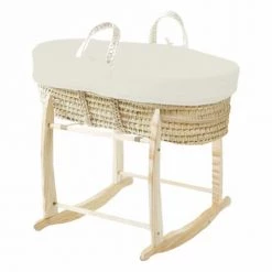 Premiers Moments Lits Bébé Couffin Avec Support Bois & Habillage Crème En Coton Bio