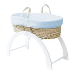 Premiers Moments Lits Bébé Couffin Avec Support Réversible & Habillage Azur En Coton Bio