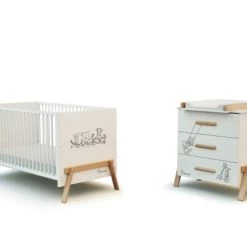 Lits bébé Soldes 32 AT4 Lits Bébé Grand Duo 3 Tiroirs Blanc Et Hêtre Verni