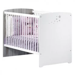 BabyPrice Lits Bébé Lit 120x60 à Barreaux Sérigraphié En Bois Blanc