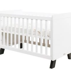Bopita Lits Bébé Lit 60x120 Blanc/noir En MDF Et Hêtre