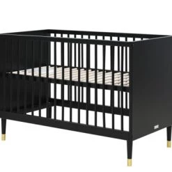 Bopita Lits Bébé Lit 60x120 Noir Mat En MDF Et Hêtre