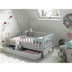 Vipack Lits Bébé Lit 70x140 Sommier Tiroir Inclus Gris -Lits bébé Soldes lit 70x140 sommier tiroir inclus gris 2