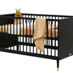 Bopita Lits Bébé Lit Banquette 70x140 Noir Mat En MDF Et Hêtre -Lits bébé Soldes lit banquette 70x140 noir mat en mdf et hetre 2