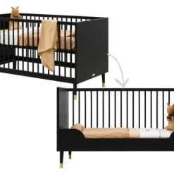 Bopita Lits Bébé Lit Banquette 70x140 Noir Mat En MDF Et Hêtre -Lits bébé Soldes lit banquette 70x140 noir mat en mdf et hetre 3