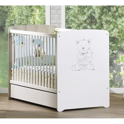 BabyPrice Lits Bébé Lit Bébé 120x60 Sérigraphié Taupe En Bois Blanc 4 BabyPrice Lits Bébé Lit Bébé 120x60 Sérigraphié Taupe En Bois Blanc – Image 2