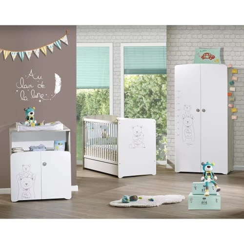 BabyPrice Lits Bébé Lit Bébé 120x60 Sérigraphié Taupe En Bois Blanc 5 BabyPrice Lits Bébé Lit Bébé 120x60 Sérigraphié Taupe En Bois Blanc – Image 3