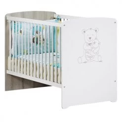BabyPrice Lits Bébé Lit Bébé 120x60 Sérigraphié Taupe En Bois Blanc