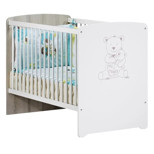BabyPrice Lits Bébé Lit Bébé 120x60 Sérigraphié Taupe En Bois Blanc 3 BabyPrice Lits Bébé Lit Bébé 120x60 Sérigraphié Taupe En Bois Blanc