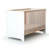 AT4 Lits Bébé Lit Bébé 60x120 Blanc Et Hêtre Verni