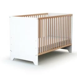 AT4 Lits Bébé Lit Bébé 60x120 Blanc Et Hêtre Verni