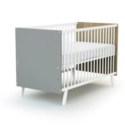 AT4 Lits Bébé Lit Bébé 60x120 Blanc, Gris Et Chêne -Lits bébé Soldes lit bebe 60x120 blanc gris et chene 4