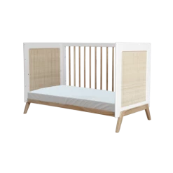 Théo Lits Bébé Lit Bébé 60x120 Cm Bois Et Rotin Neige -Lits bébé Soldes lit bebe 60x120 cm bois et rotin neige 1