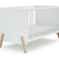 AT4 Lits Bébé Lit Bébé 70x140 évolutif Blanc Et Hêtre Verni