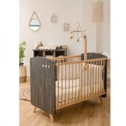 Home Maison Lits Bébé Lit Bébé à Sommier Ajustable Bois Anthracite 124x66x95 -Lits bébé Soldes lit bebe a sommier ajustable bois anthracite 124x66x95 2