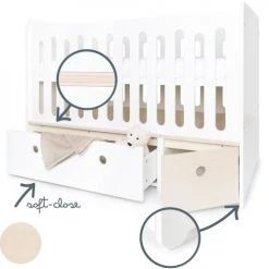 Wookids Lits Bébé Lit Bébé évolutif 70x140cm Blanc-blanchi -Lits bébé Soldes lit bebe evolutif 70x140cm blanc blanchi 2