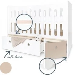 Wookids Lits Bébé Lit Bébé évolutif 70x140cm Blanc-gris Chaud -Lits bébé Soldes lit bebe evolutif 70x140cm blanc gris chaud 2