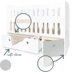 Wookids Lits Bébé Lit Bébé évolutif 70x140cm Blanc-gris Perle -Lits bébé Soldes lit bebe evolutif 70x140cm blanc gris perle 2