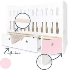 Wookids Lits Bébé Lit Bébé évolutif 70x140cm Blanc-rose Pastel -Lits bébé Soldes lit bebe evolutif 70x140cm blanc rose pastel 2