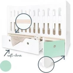 Wookids Lits Bébé Lit Bébé évolutif 70x140cm Blanc-vert Menthe -Lits bébé Soldes lit bebe evolutif 70x140cm blanc vert menthe 2