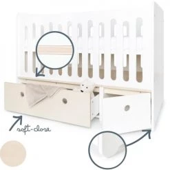 Wookids Lits Bébé Lit Bébé évolutif 70x140cm Blanchi-blanc -Lits bébé Soldes lit bebe evolutif 70x140cm blanchi blanc 2