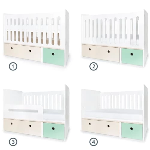 Wookids Lits Bébé Lit Bébé évolutif 70x140cm Blanchi-vert Menthe 5 Wookids Lits Bébé Lit Bébé évolutif 70x140cm Blanchi-vert Menthe – Image 3