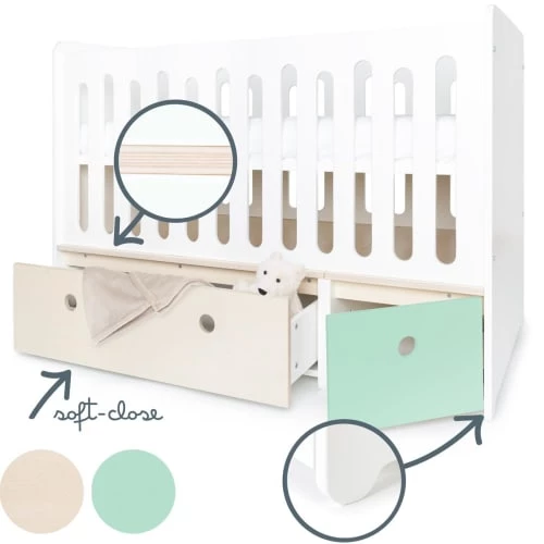 Wookids Lits Bébé Lit Bébé évolutif 70x140cm Blanchi-vert Menthe 6 Wookids Lits Bébé Lit Bébé évolutif 70x140cm Blanchi-vert Menthe – Image 4