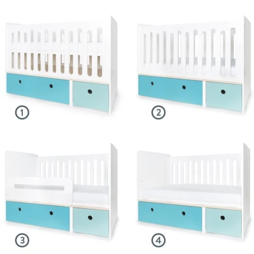 Wookids Lits Bébé Lit Bébé évolutif 70x140cm Bleu Paradis-bleu Ciel 4 Wookids Lits Bébé Lit Bébé évolutif 70x140cm Bleu Paradis-bleu Ciel – Image 2