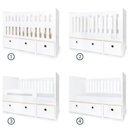 Wookids Lits Bébé Lit Bébé évolutif 70x140cm Façades Blanc 4 Wookids Lits Bébé Lit Bébé évolutif 70x140cm Façades Blanc – Image 2