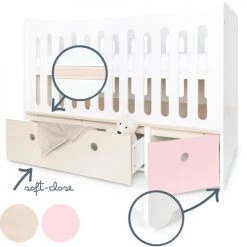 Wookids Lits Bébé Lit Bébé évolutif 70x140cm Façades Rose Pastel-blanchi -Lits bébé Soldes lit bebe evolutif 70x140cm facades rose pastel blanchi 2