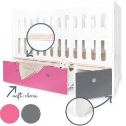 Wookids Lits Bébé Lit Bébé évolutif 70x140cm Fushia-gris Espace -Lits bébé Soldes lit bebe evolutif 70x140cm fushia gris espace 2