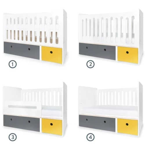 Wookids Lits Bébé Lit Bébé évolutif 70x140cm Gris Espace-jaune 4 Wookids Lits Bébé Lit Bébé évolutif 70x140cm Gris Espace-jaune – Image 2