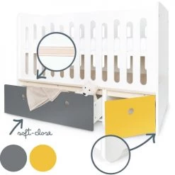Wookids Lits Bébé Lit Bébé évolutif 70x140cm Gris Espace-jaune 10 Wookids Lits Bébé Lit Bébé évolutif 70x140cm Gris Espace-jaune -Lits bébé Soldes lit bebe evolutif 70x140cm gris espace jaune 2