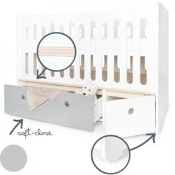 Wookids Lits Bébé Lit Bébé évolutif 70x140cm Gris Perle-blanc -Lits bébé Soldes lit bebe evolutif 70x140cm gris perle blanc 2