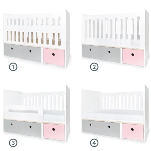 Wookids Lits Bébé Lit Bébé évolutif 70x140cm Gris Perle-rose Pastel 4 Wookids Lits Bébé Lit Bébé évolutif 70x140cm Gris Perle-rose Pastel – Image 2