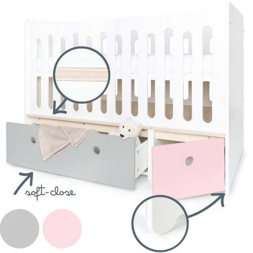 Wookids Lits Bébé Lit Bébé évolutif 70x140cm Gris Perle-rose Pastel 5 Wookids Lits Bébé Lit Bébé évolutif 70x140cm Gris Perle-rose Pastel – Image 3