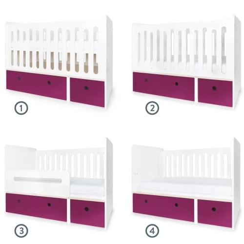 Wookids Lits Bébé Lit Bébé évolutif 70x140cm Prune 4 Wookids Lits Bébé Lit Bébé évolutif 70x140cm Prune – Image 2