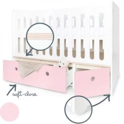 Wookids Lits Bébé Lit Bébé évolutif 70x140cm Rose Pastel -Lits bébé Soldes lit bebe evolutif 70x140cm rose pastel 2