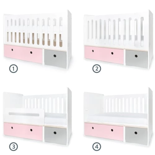 Wookids Lits Bébé Lit Bébé évolutif 70x140cm Rose Pastel-gris Perle 4 Wookids Lits Bébé Lit Bébé évolutif 70x140cm Rose Pastel-gris Perle – Image 2