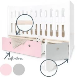 Wookids Lits Bébé Lit Bébé évolutif 70x140cm Rose Pastel-gris Perle 10 Wookids Lits Bébé Lit Bébé évolutif 70x140cm Rose Pastel-gris Perle -Lits bébé Soldes lit bebe evolutif 70x140cm rose pastel gris perle 2