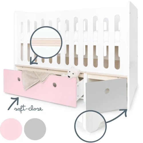Wookids Lits Bébé Lit Bébé évolutif 70x140cm Rose Pastel-gris Perle 5 Wookids Lits Bébé Lit Bébé évolutif 70x140cm Rose Pastel-gris Perle – Image 3