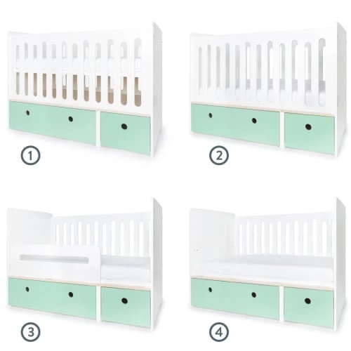 Wookids Lits Bébé Lit Bébé évolutif 70x140cm Vert Menthe 4 Wookids Lits Bébé Lit Bébé évolutif 70x140cm Vert Menthe – Image 2