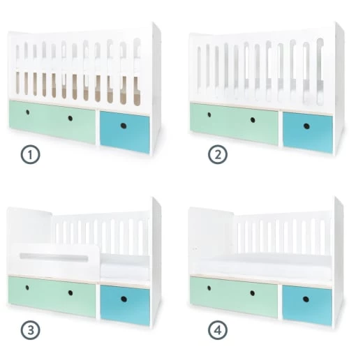 Wookids Lits Bébé Lit Bébé évolutif 70x140cm Vert Menthe-bleu Paradis 4 Wookids Lits Bébé Lit Bébé évolutif 70x140cm Vert Menthe-bleu Paradis – Image 2